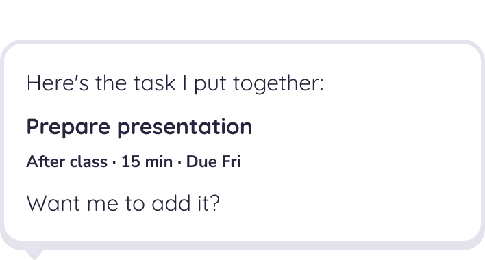 Original AI confirmation card with task name, context and confirmation question