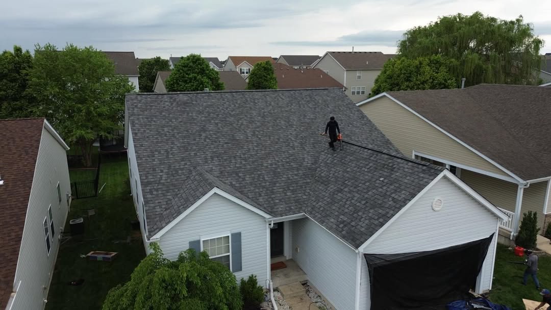Completed shingle roof work
