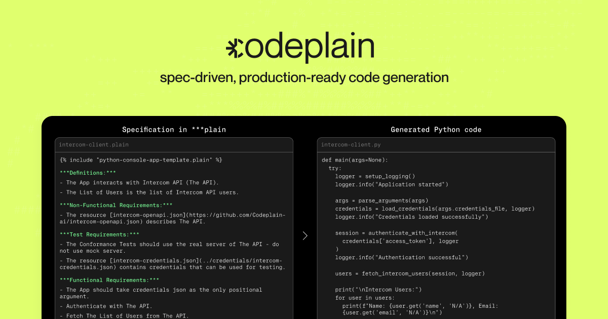 Coding Plain codeplain | spec-driven, production-ready code generation