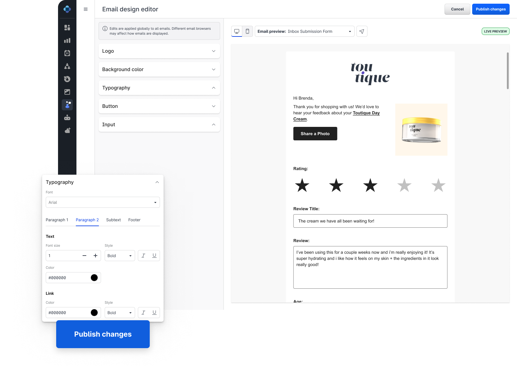 Email design editor