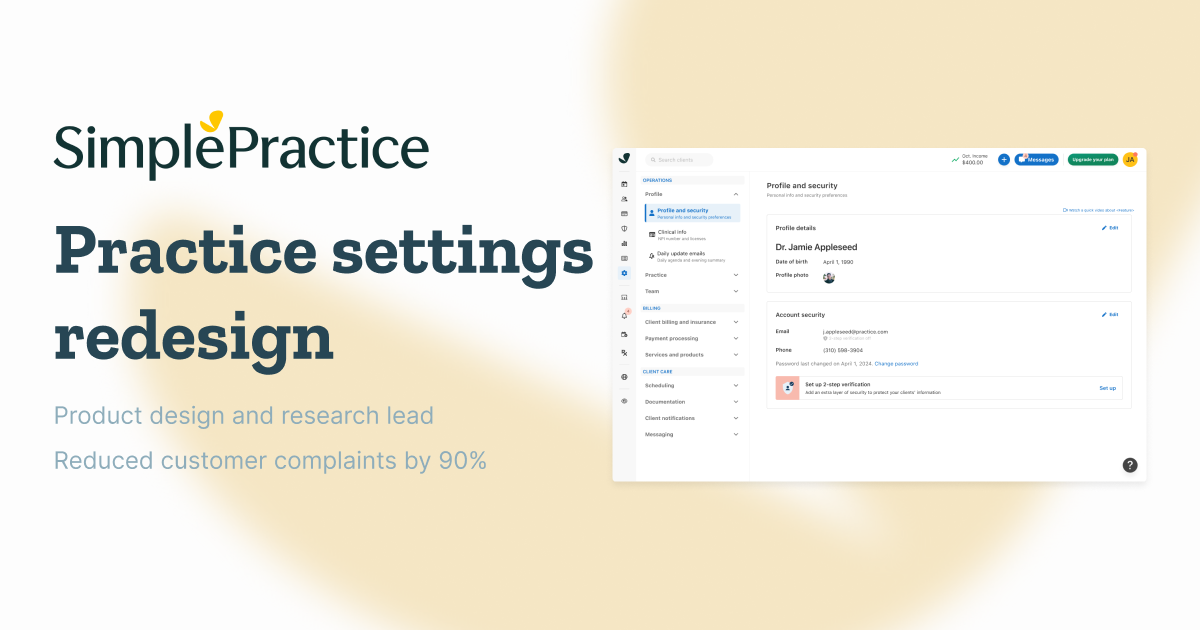 Suchithra Ramakrishnan | Practice Settings Redesign for SimplePractice