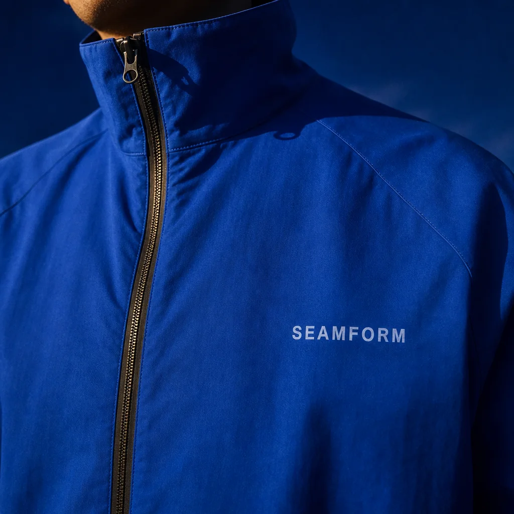 Close study of the SEAMFORM SF-01 collar and chest mark.