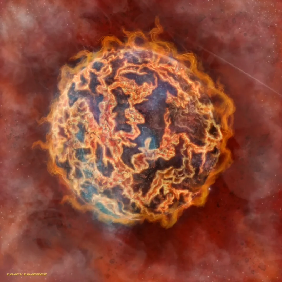 Animation of a burning planet