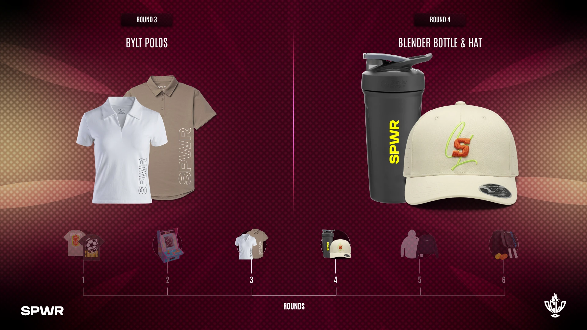 Branded BYLT polos, bottle and hat across the recurring incentive presentation.