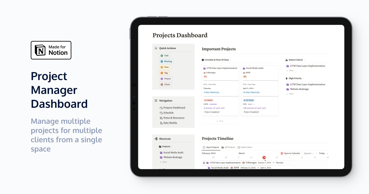 Manage your projects with Notion Project Manager Dashboard
