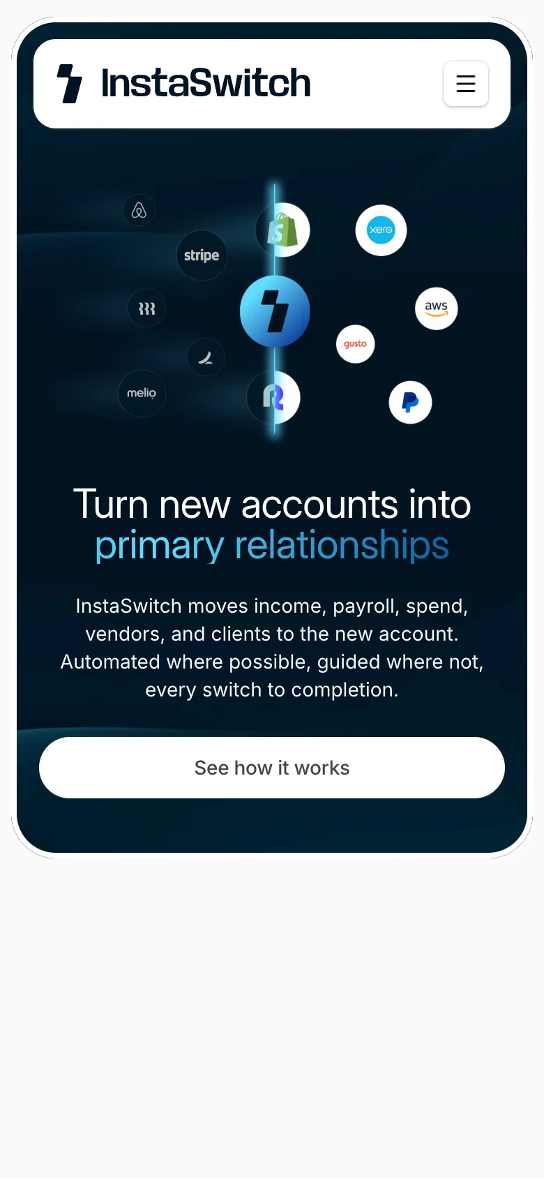 InstaSwitch homepage on a phone