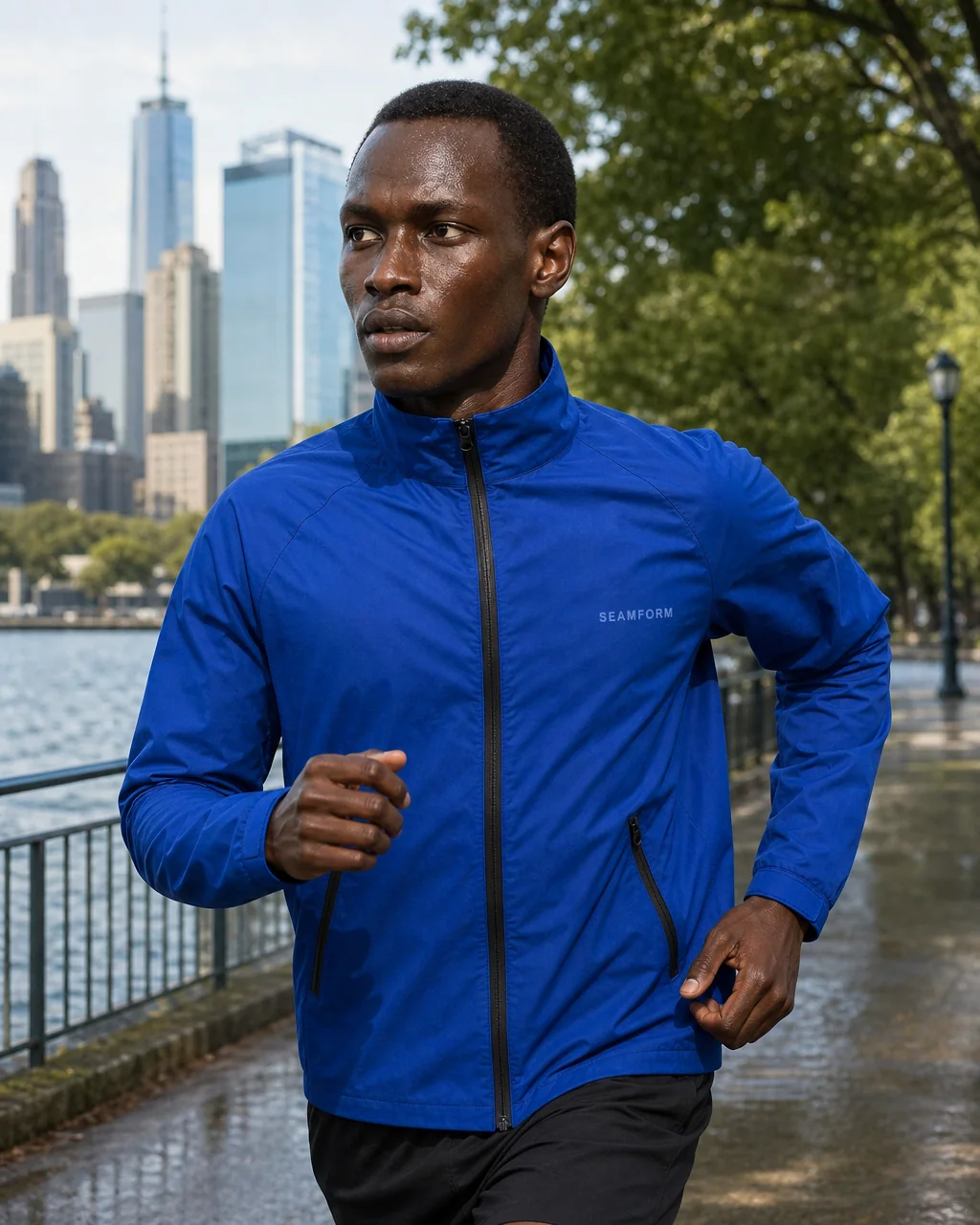 A runner on a waterfront path in the SEAMFORM SF-01.