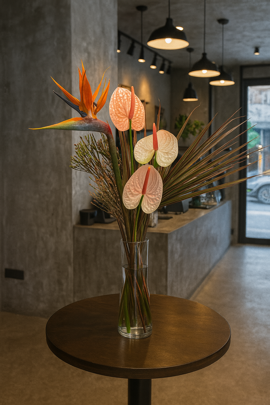 Floral arrangement in a café