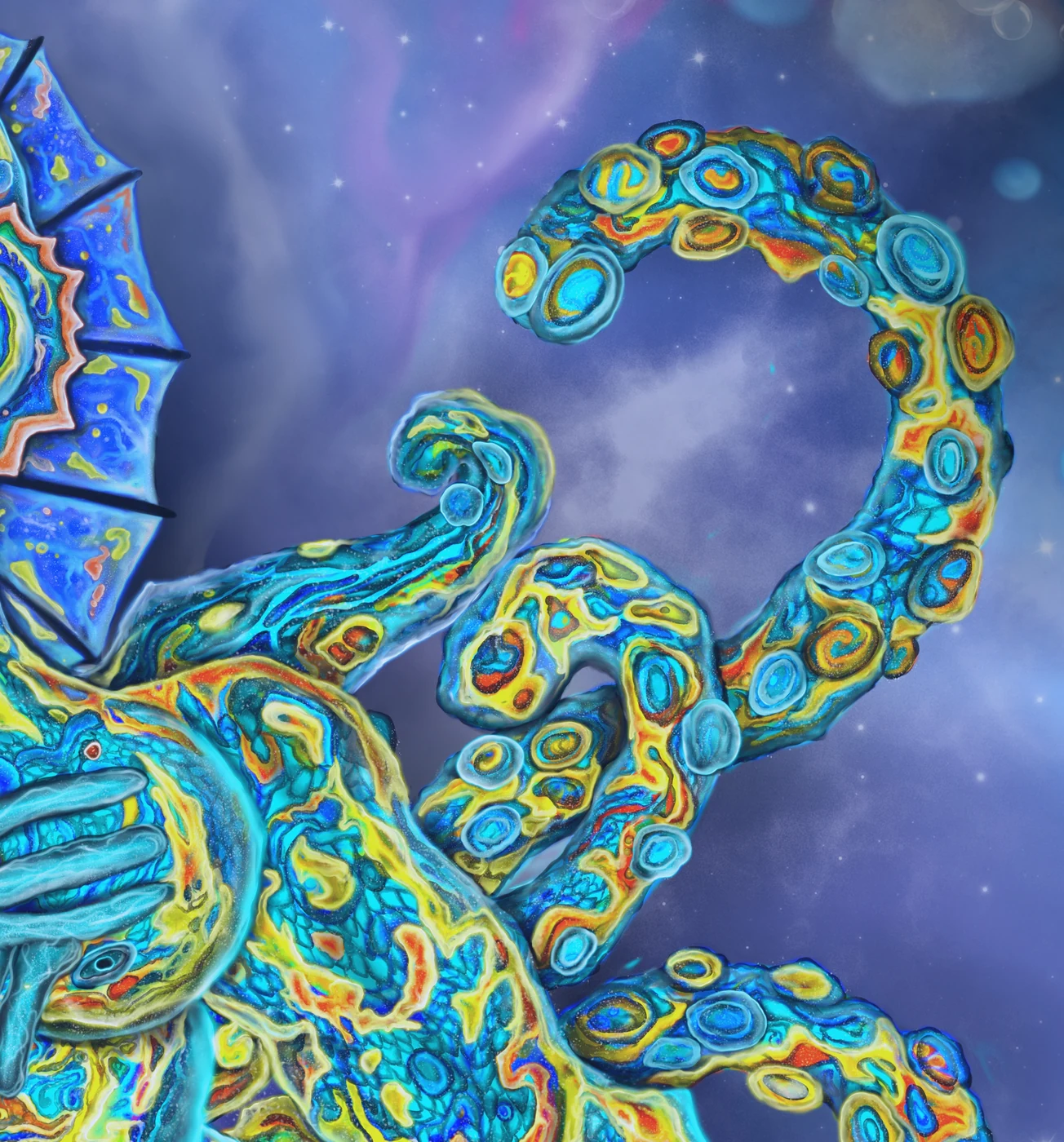 Detail of Gill: a tentacle curling against the cosmos