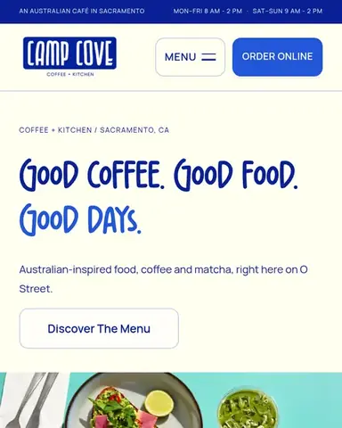Camp Cove website on a phone