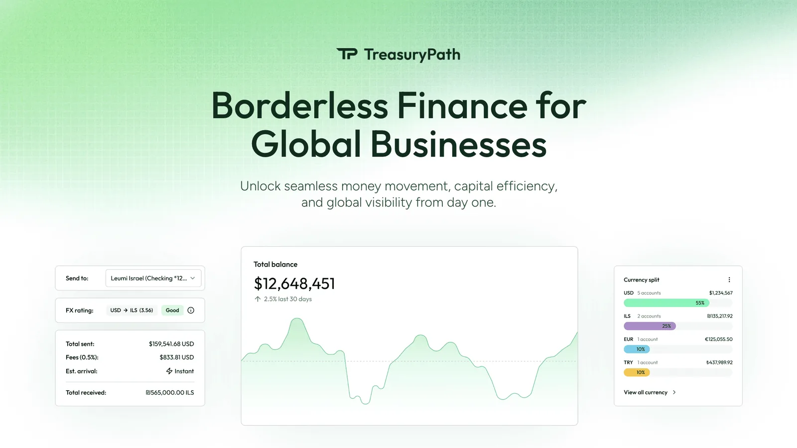 TreasuryPath sales deck slide Borderless Finance for Global Businesses