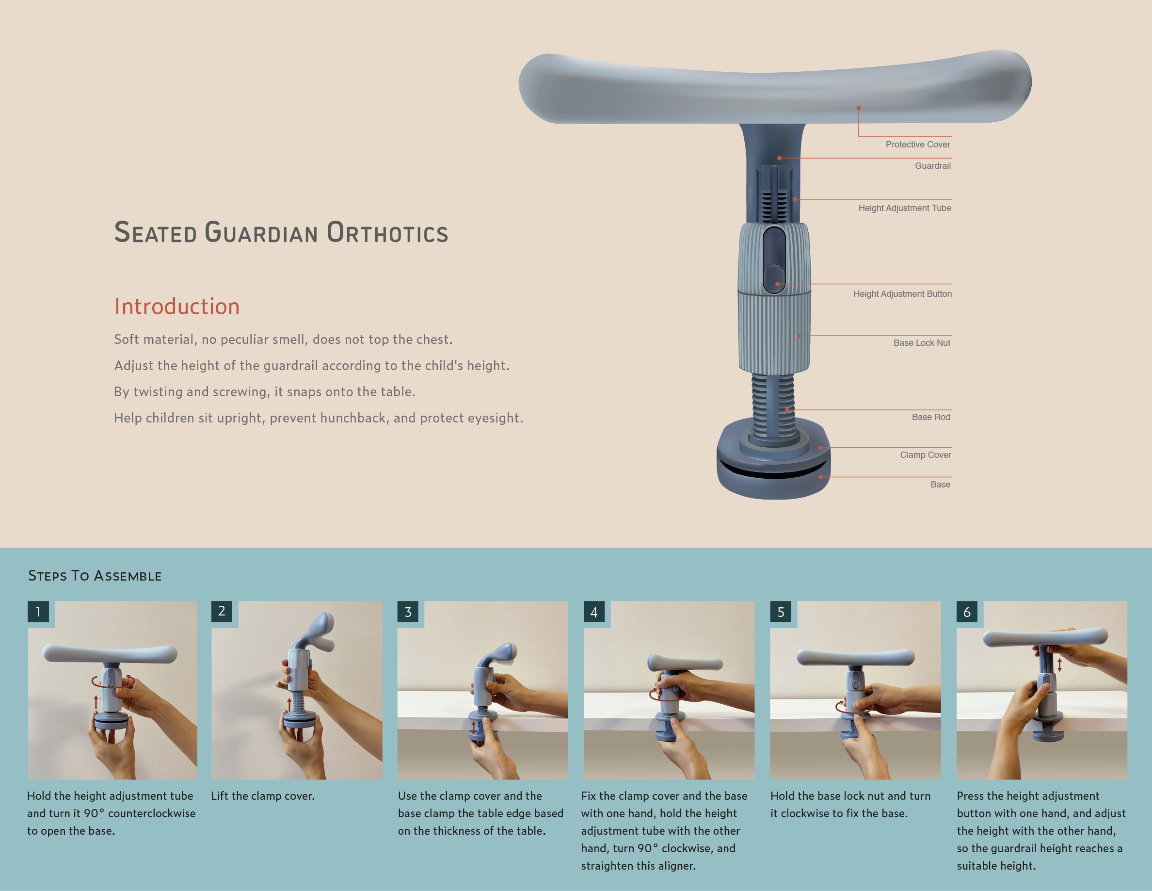 Product information sheet design for Seated Guardian Orthoti