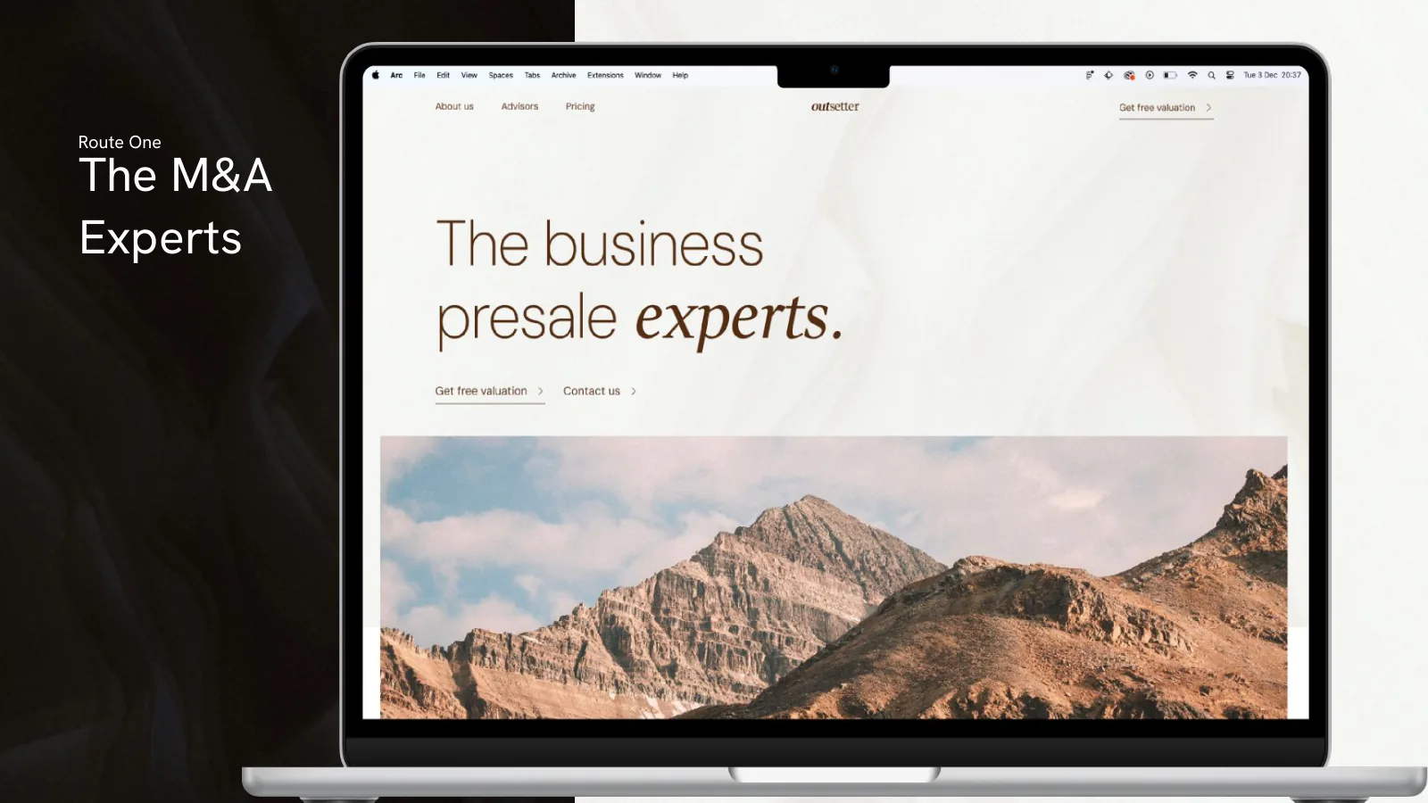 Outsetter route one, The M&A Experts, on a laptop