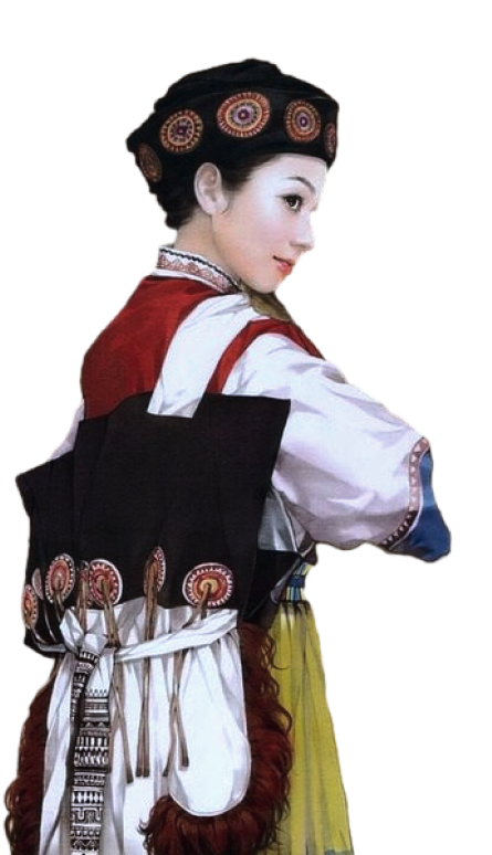 Painting of a Naxi girl wearing the seven-star shawl