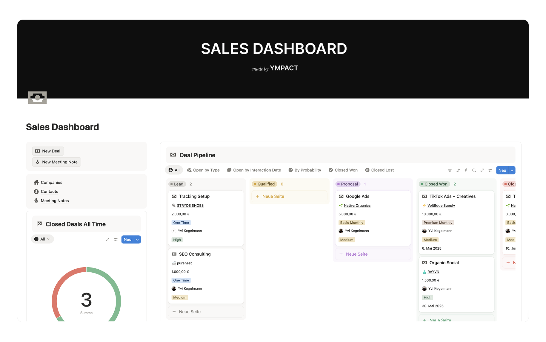 Sales Dashboard mit CRM | Free Notion Template