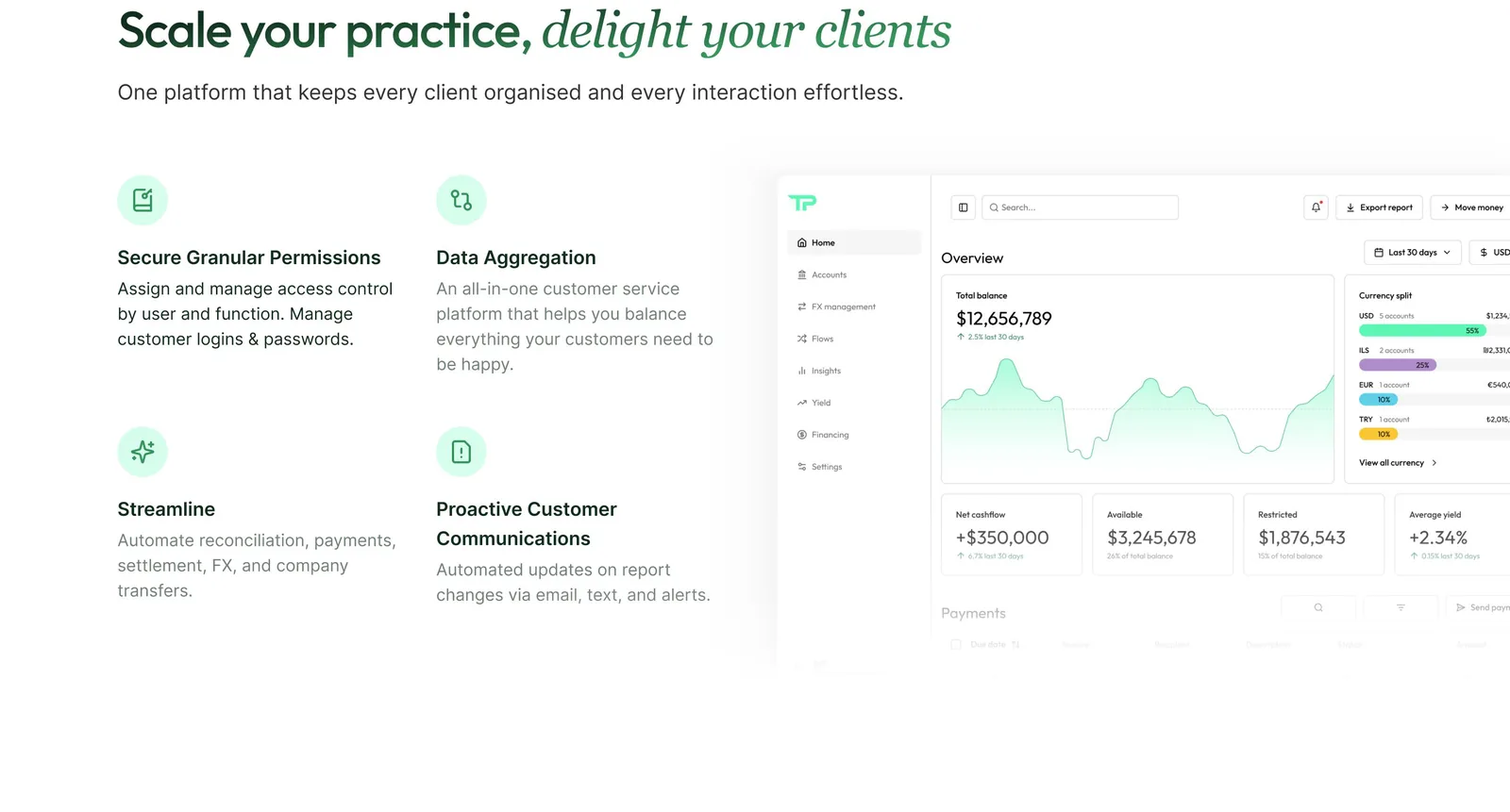 TreasuryPath landing page section Scale your practice, delight your clients
