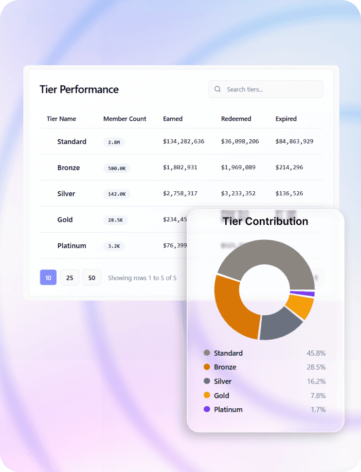 Performance dashboard of Tier-Based Point Earning of your customers
