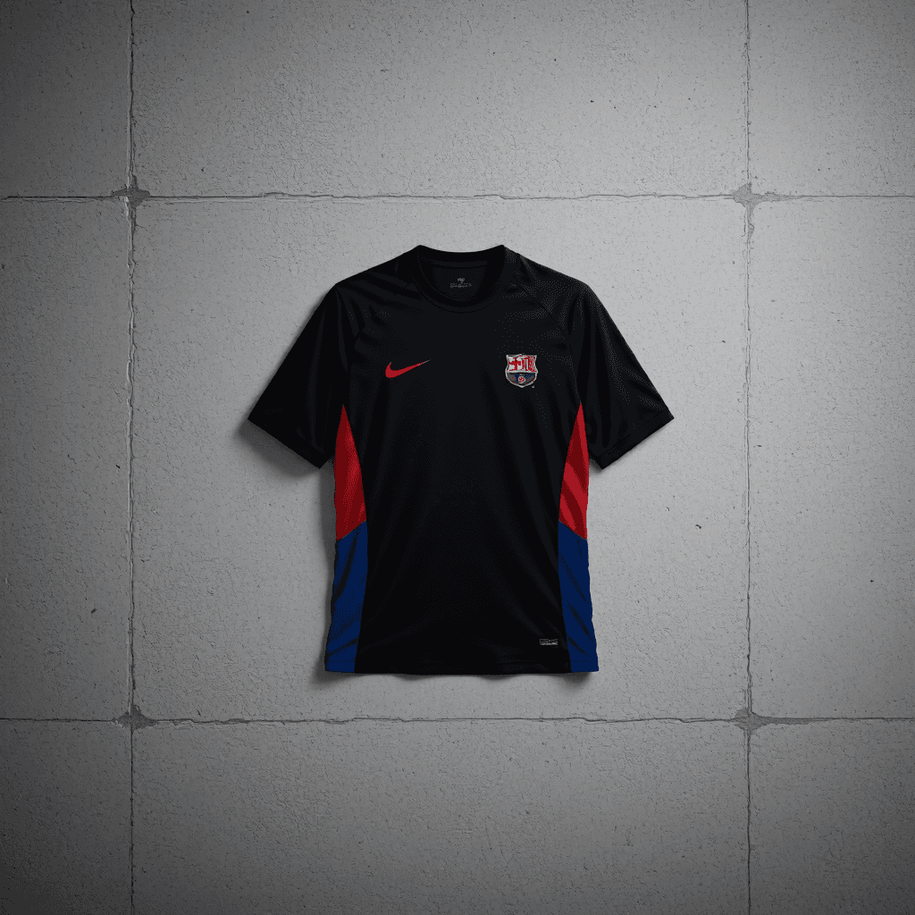 product photography of a sports jersey with logos and branding