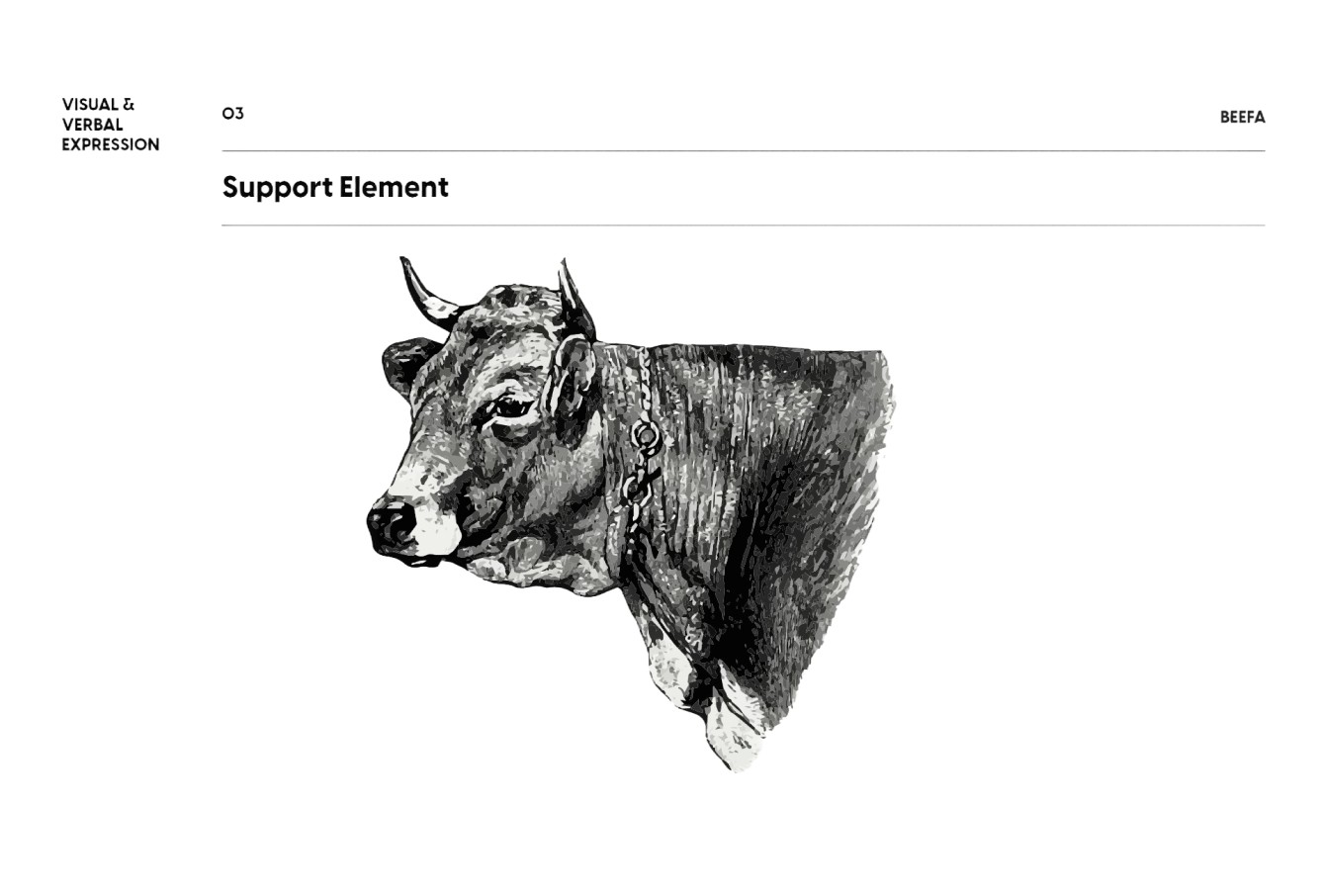 Stylized black and white illustration of a cow's head, serving as a visual element for Beefa jerky's brand identity. Designed by the editor suite.