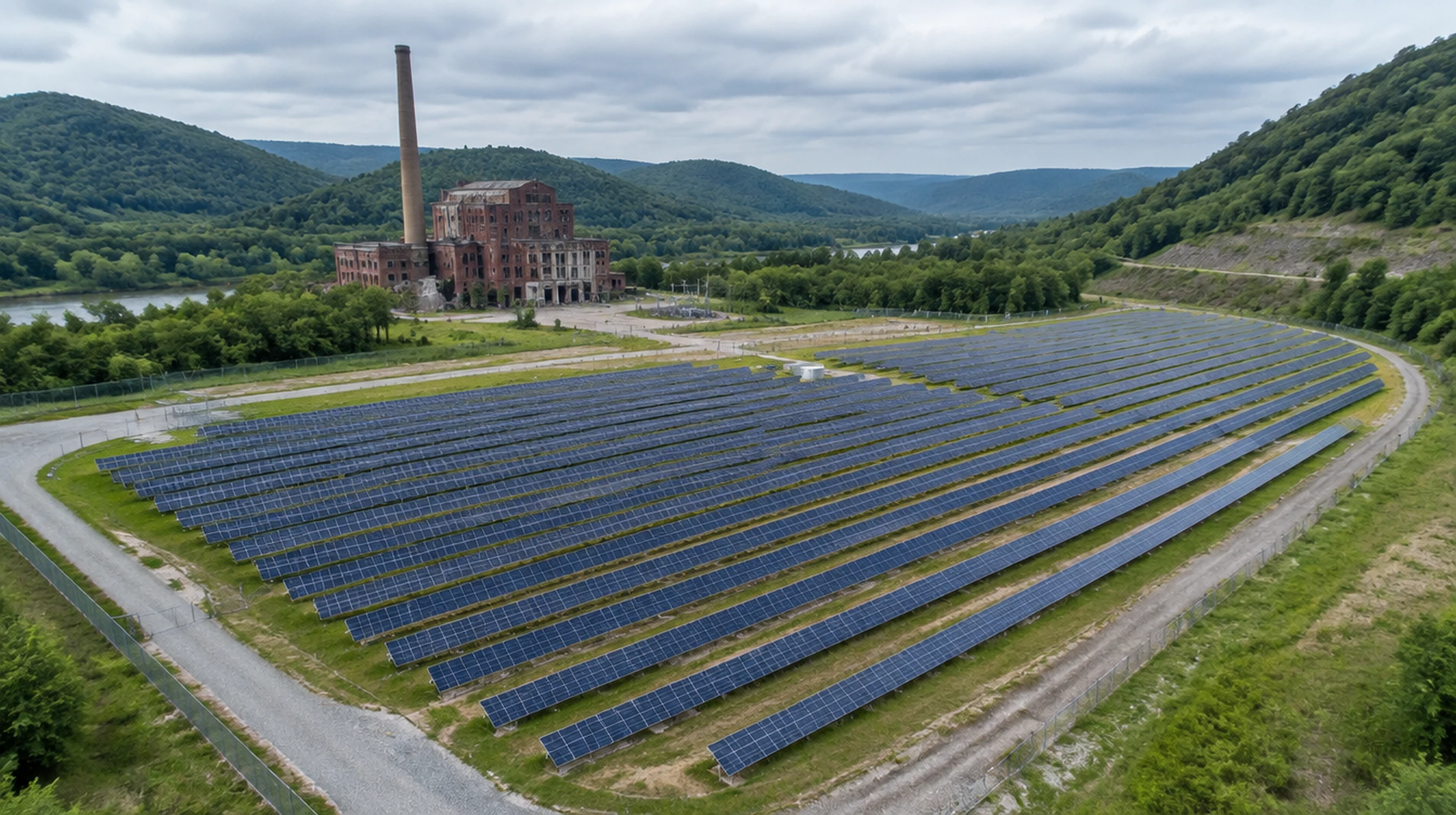 Solar array built on the site of a retired coal power plant