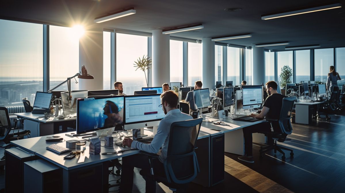 Futurist office environment Showcasing high-demand jobs in information technology 