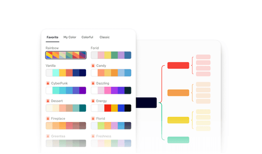 Xmind smart color theme with color palette for consistent and readable mind maps.