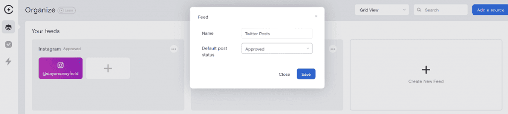 Add new social media widget feed