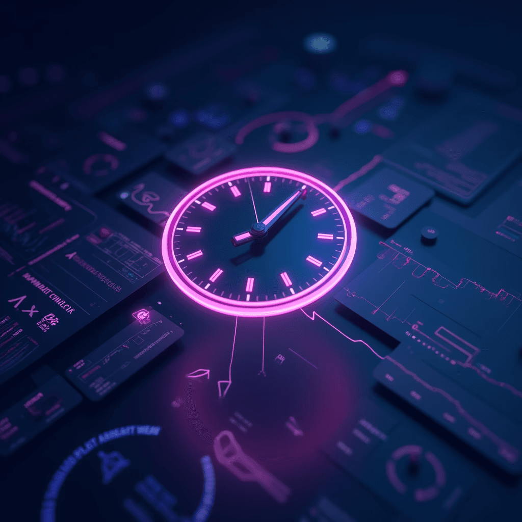 Futuristic digital lock representing 24/7 AI-driven security, reducing operational costs while enhancing protection systems.