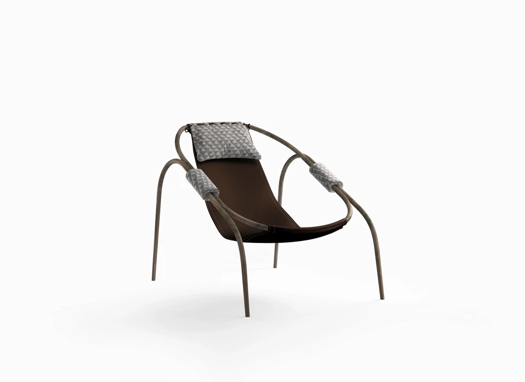 metal armchair with relaxing cushion and armrest