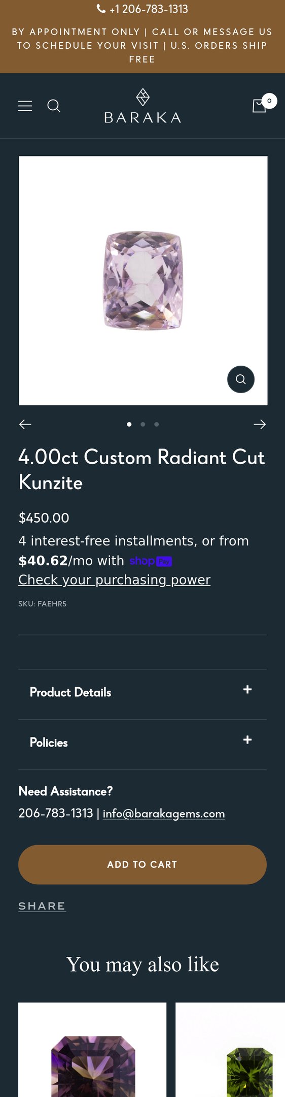 Jewelry product options include:  for 4.00ct Custom Radiant Cut Kunzite from Baraka Gems.