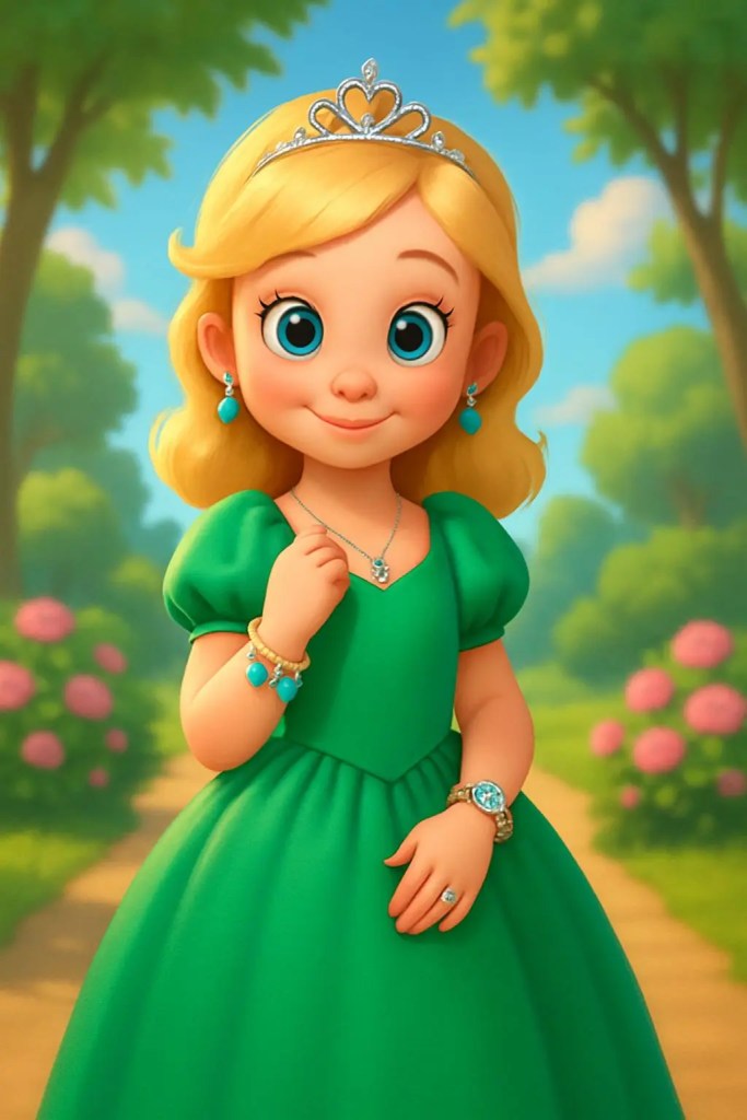 Disney-style princess in green dress by AI Cartoon Character Generator
