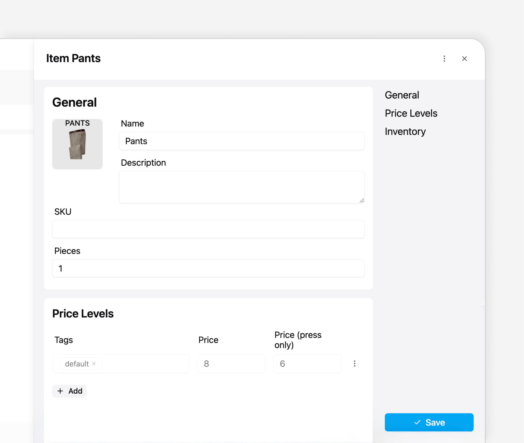 Item Pants Detail Pricing