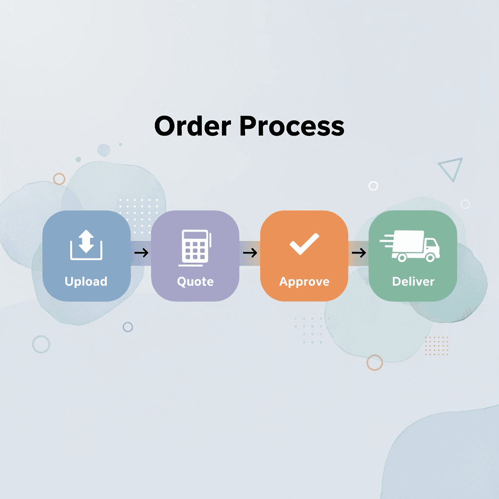 Process flow showing upload, quote, approve, and delivery steps - Types of T-Shirt Printing 