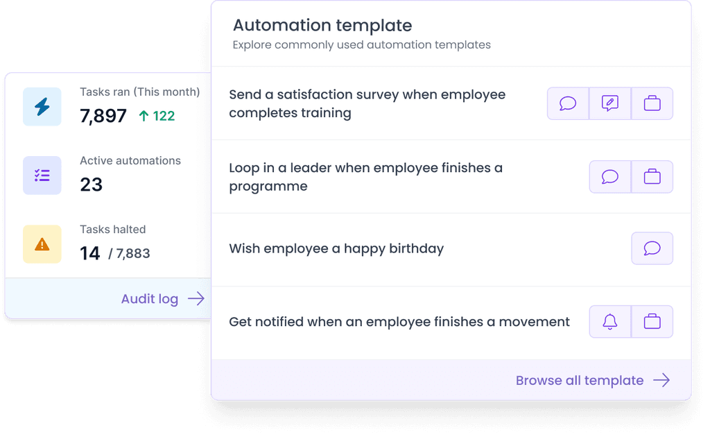 A screenshot of UI on Conveya's webapp with the automation templates