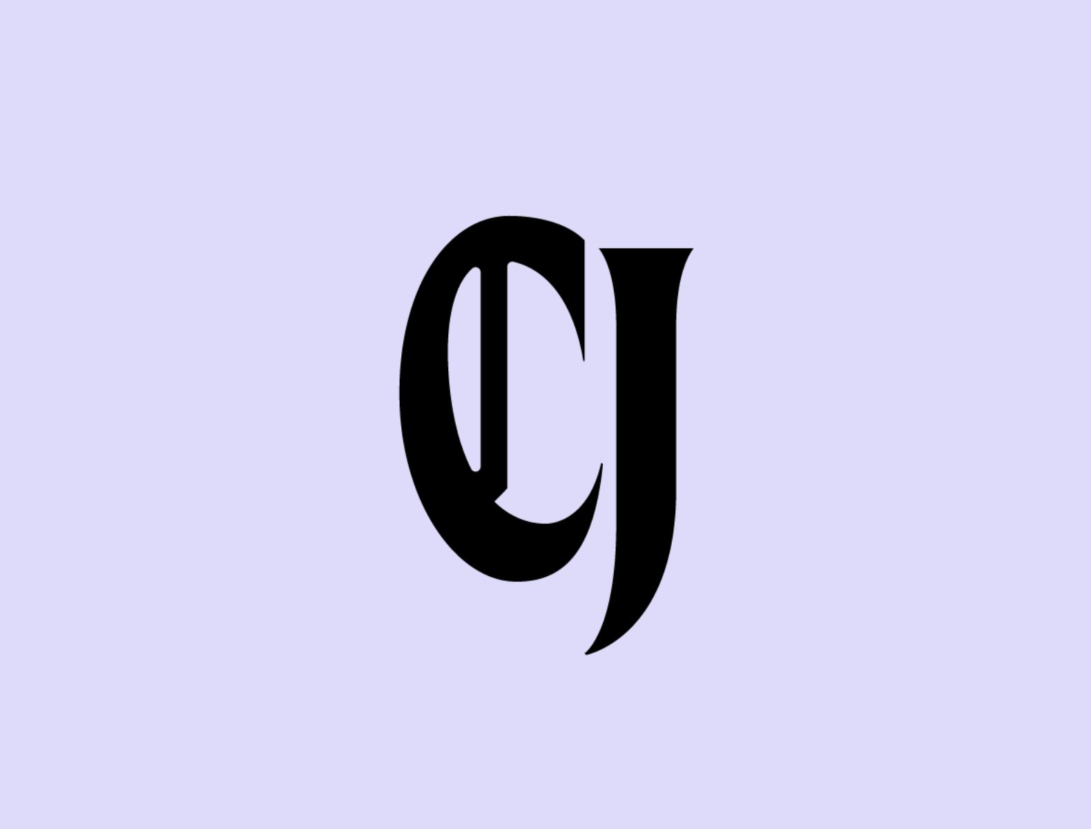 A Blackletter CJ monogram on a lavender background. 