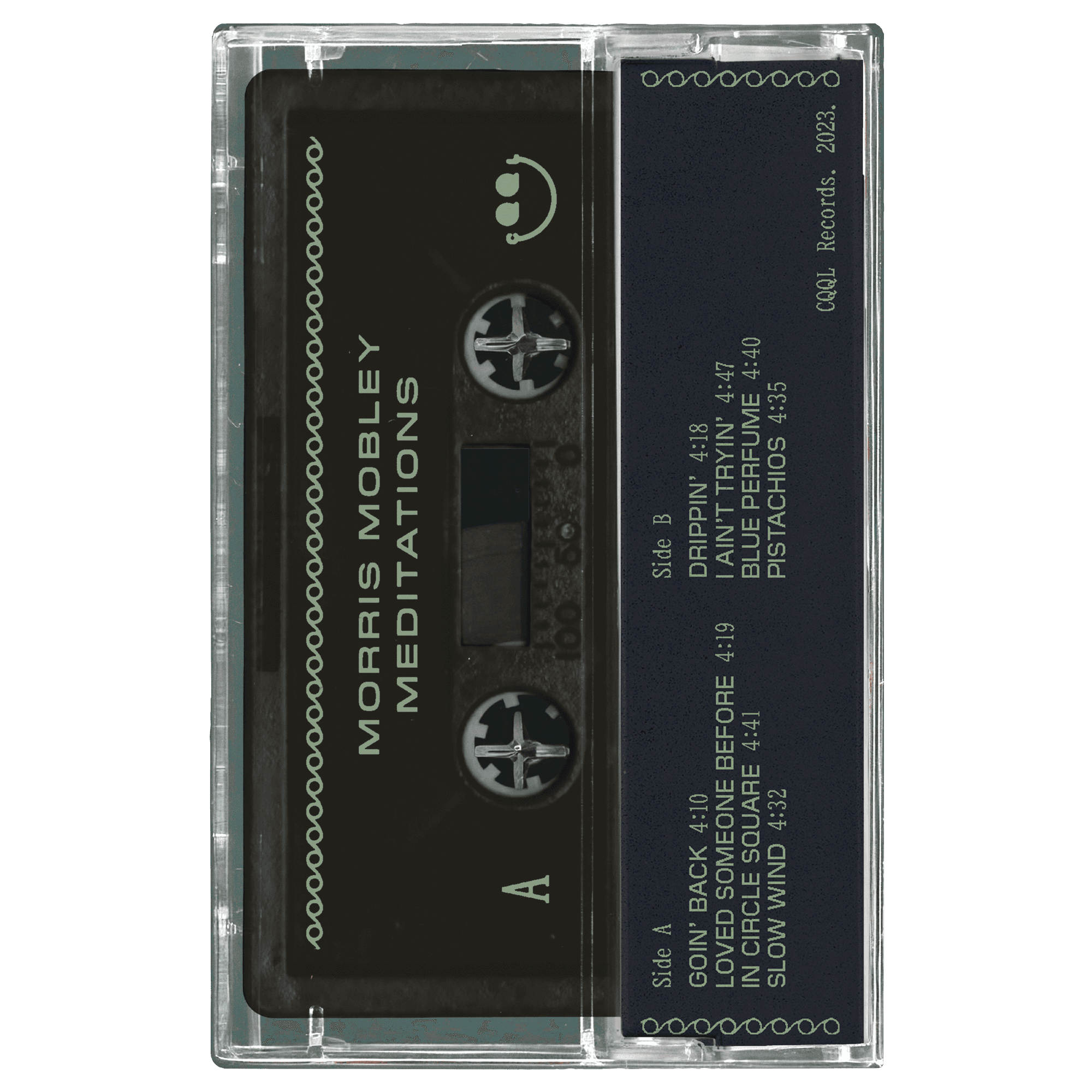Cassette tape with 'Morris Mobley Meditations' on a white background
