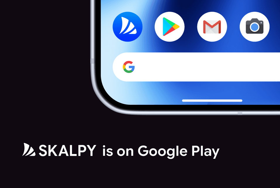 Интерфейс профессионального торгового приложения Skalpy на современном Android-смартфоне.