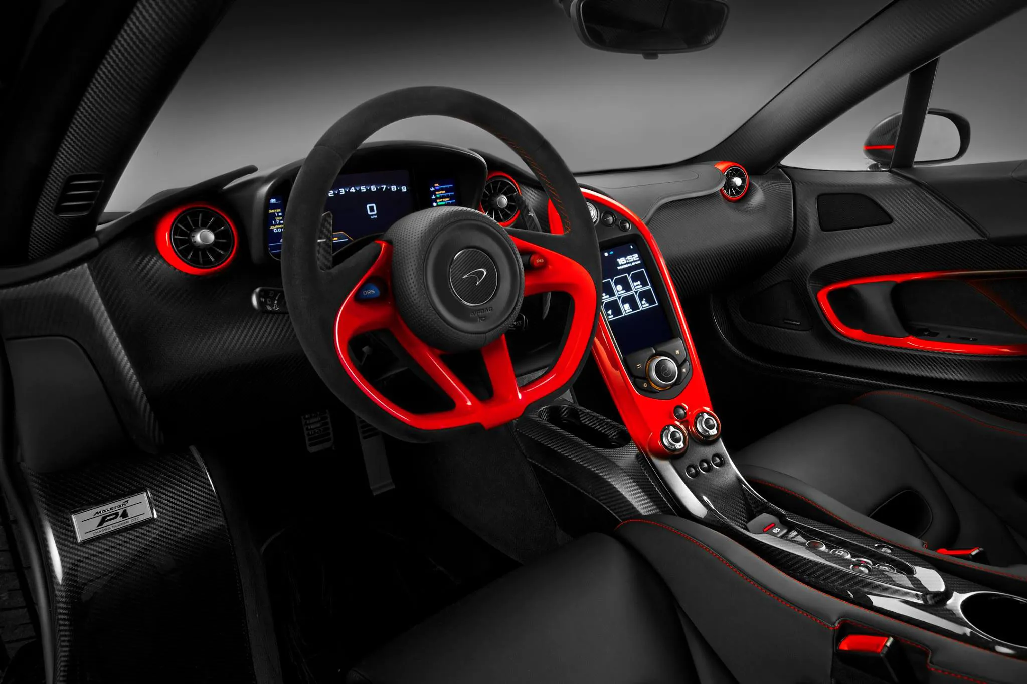 Supercar interior, red accents