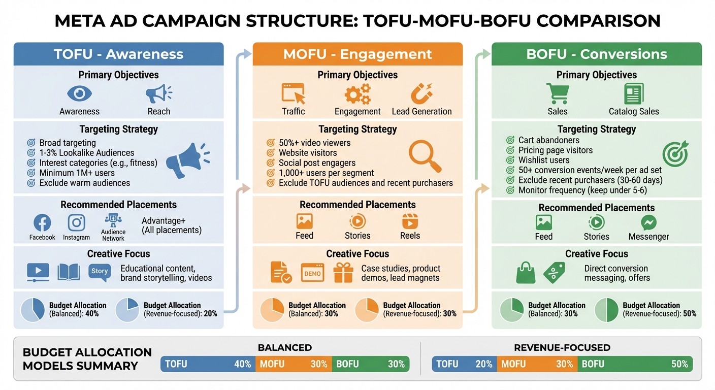 Meta Ad Campaign Structure by Funnel Stage: TOFU, MOFU, and BOFU Comparison