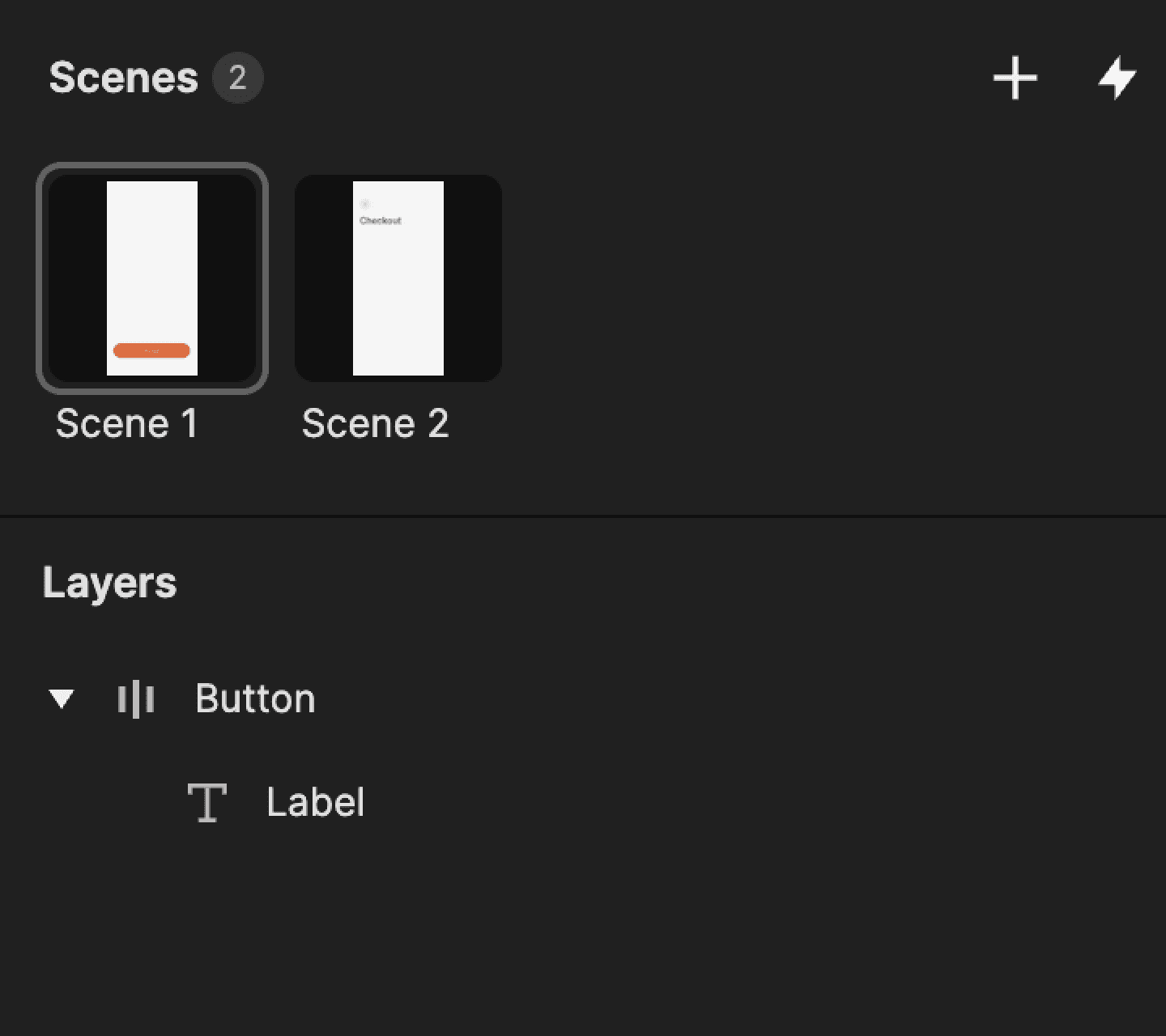 This is a screenshot of layers from scene 1 in ProtoPie.