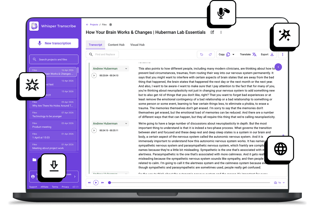 WhispeerTrasncribe interface for Meetings