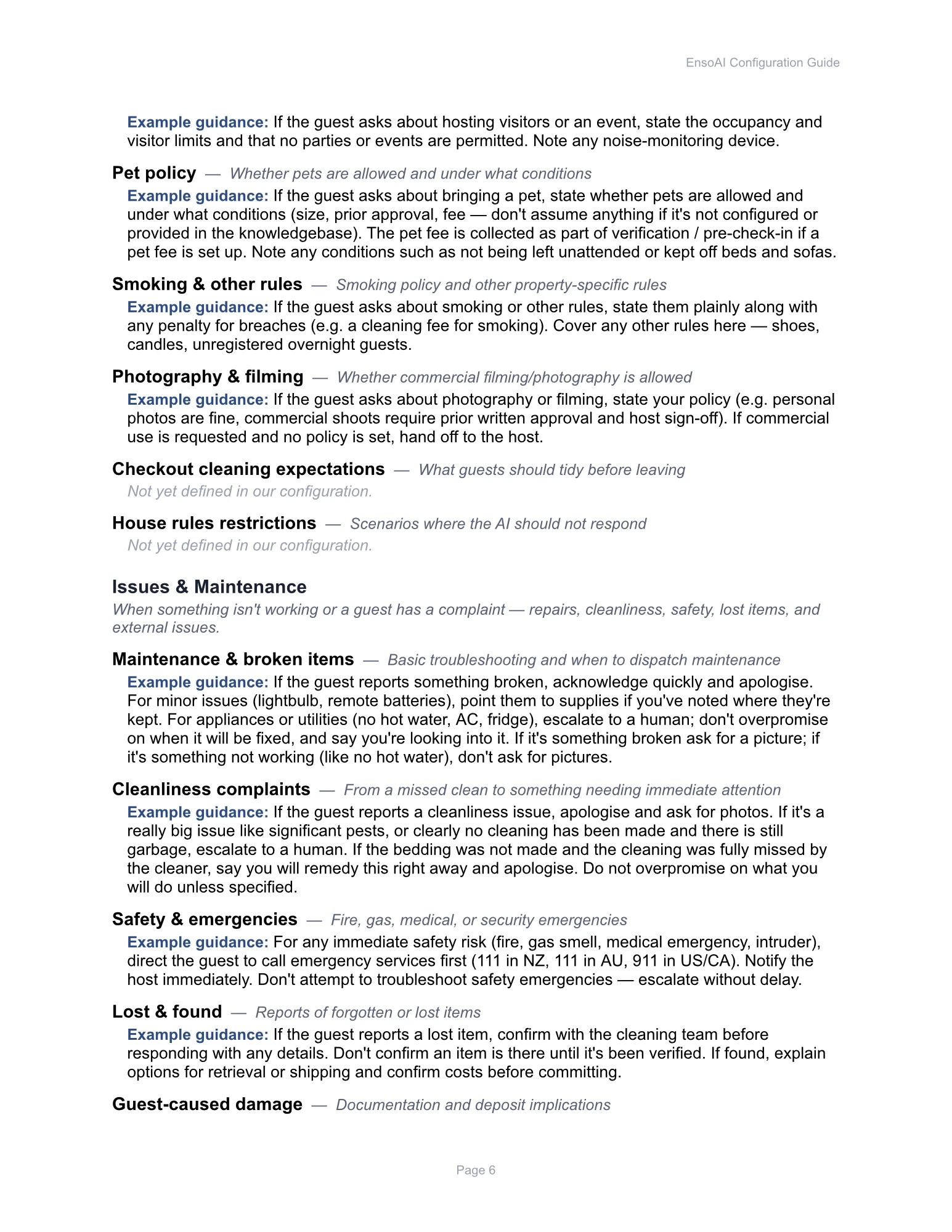 Example AI assistant configuration page