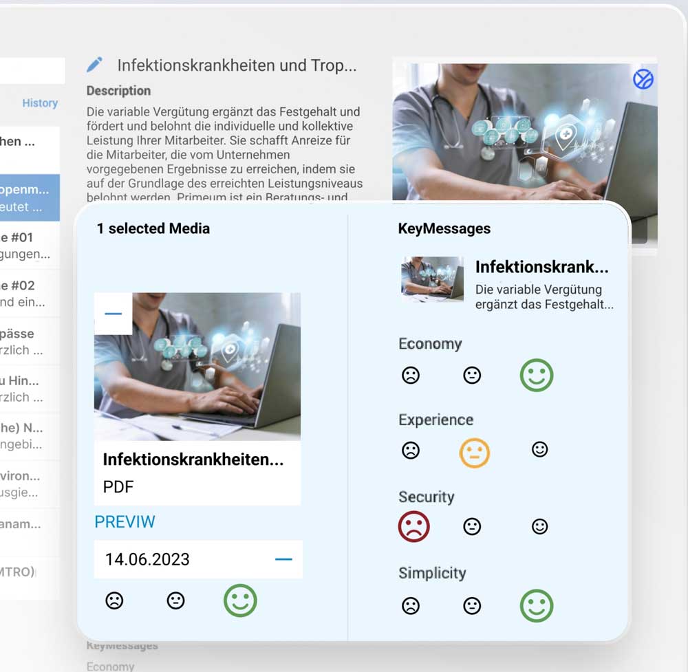 An illustration of the ysura CRM UI in the eDetailing / Media module