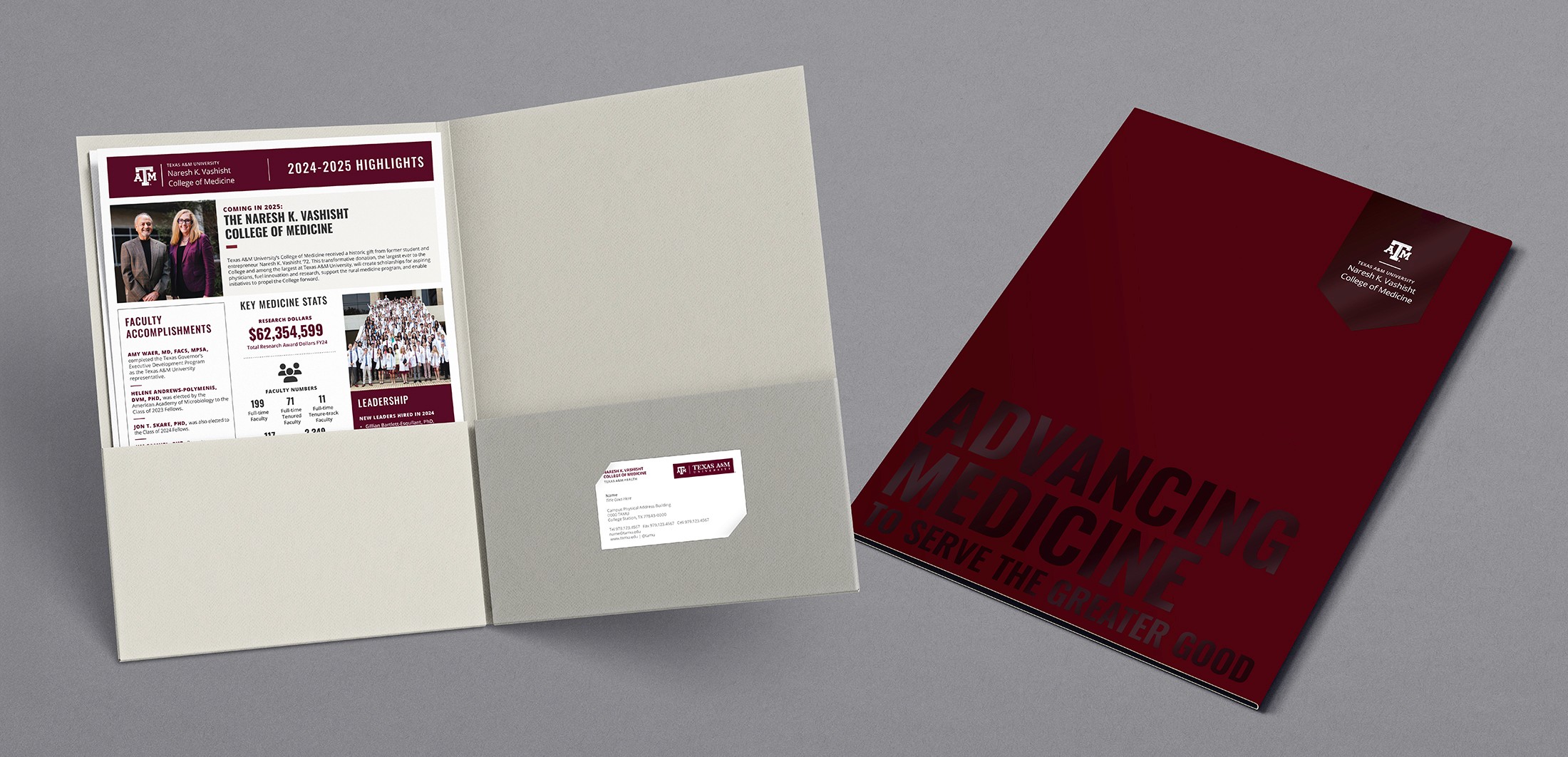 branded folder business card and fact sheet