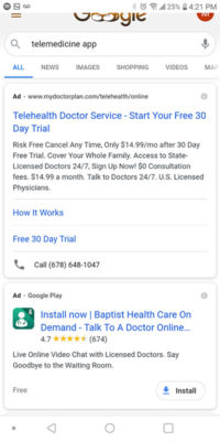 Google Telemedicine app advertising campaign examples