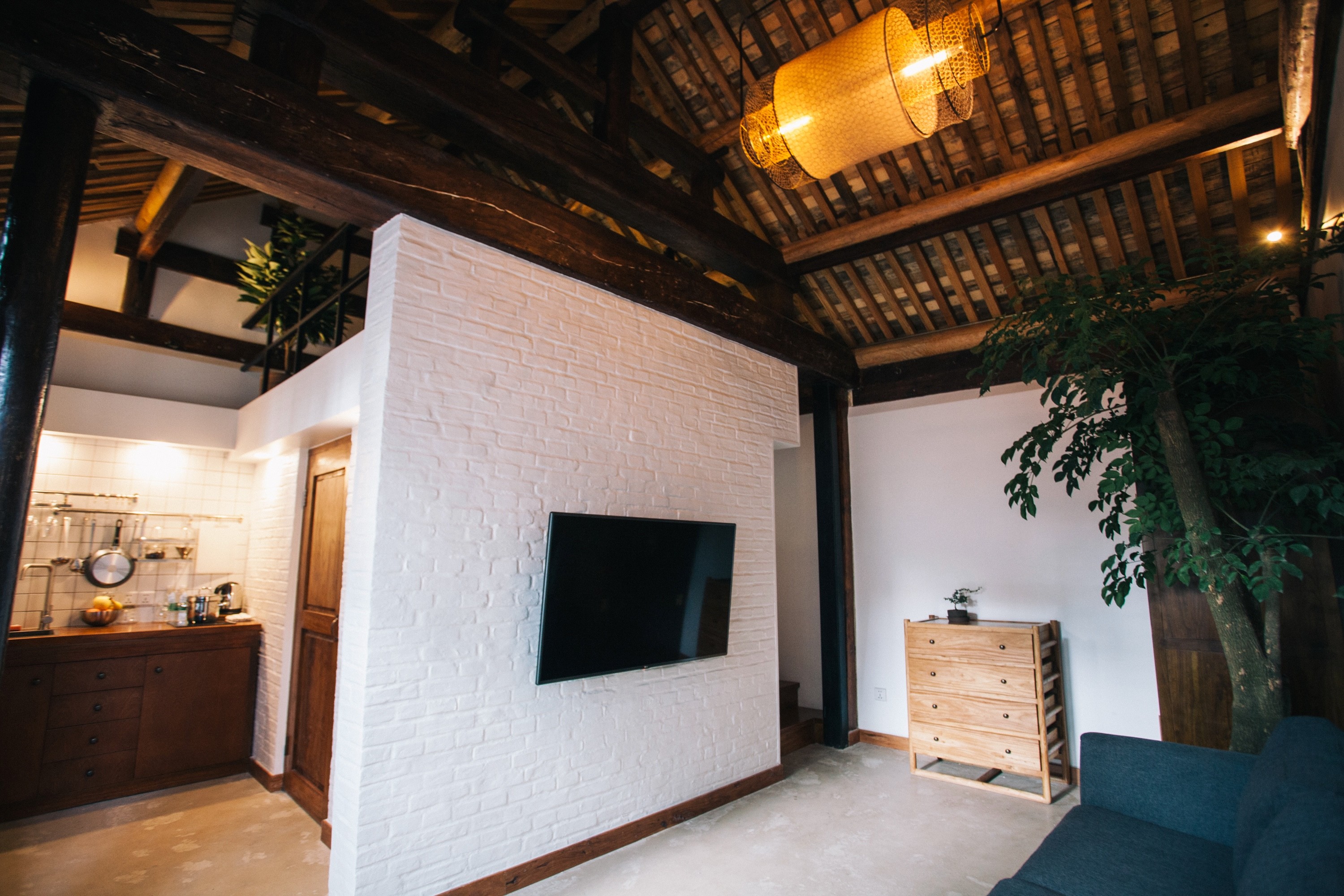 Bright living area below the Studio Loft