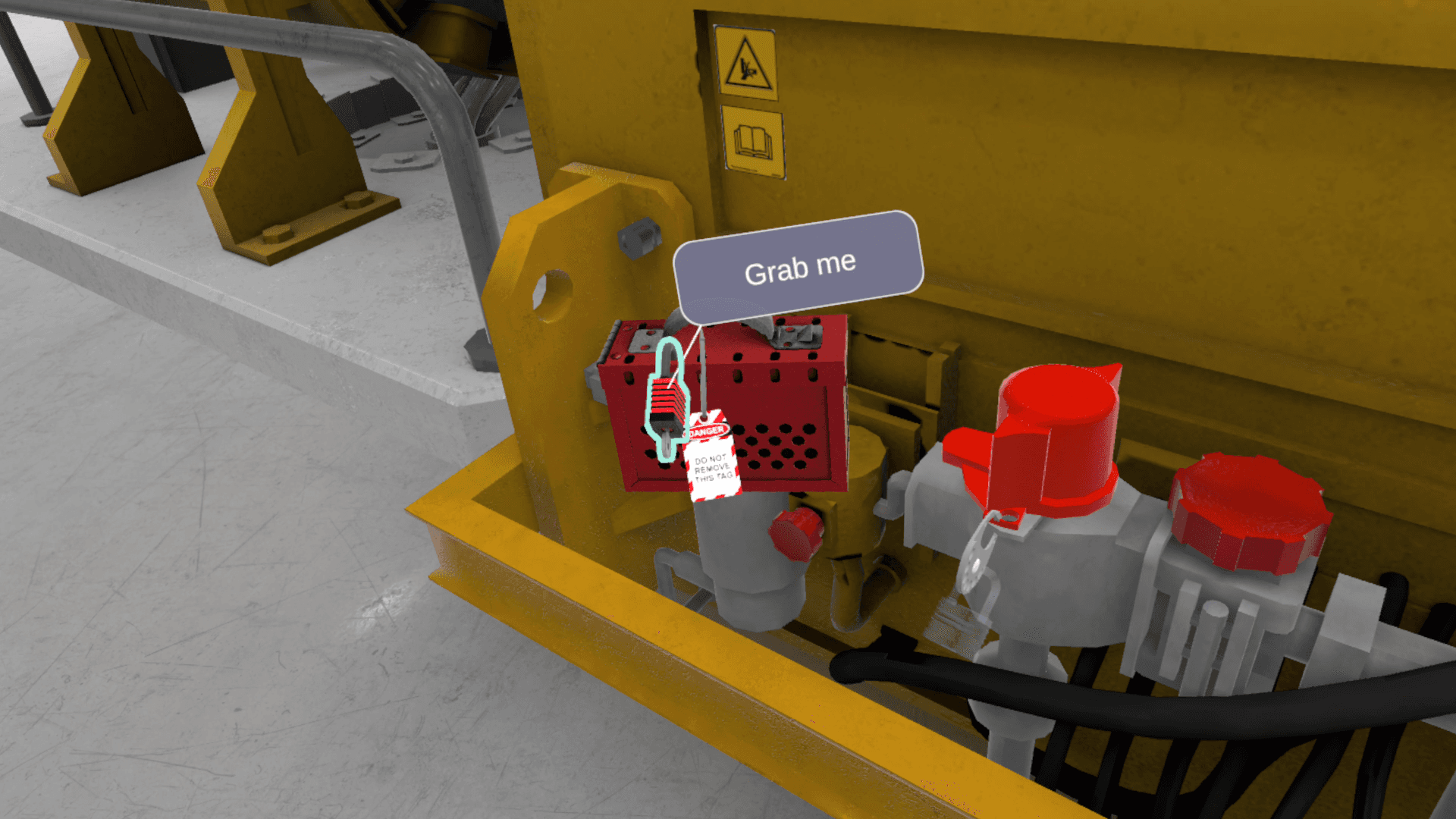 user holding 3d padlock lockout device in lockout tagout virtual reality