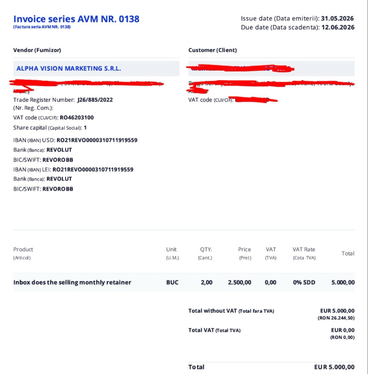 MAY 2026 · $5,750 for two months (€5,000)