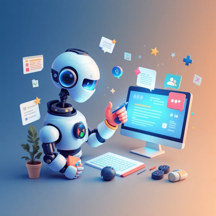 AI assistant robot beside a computer