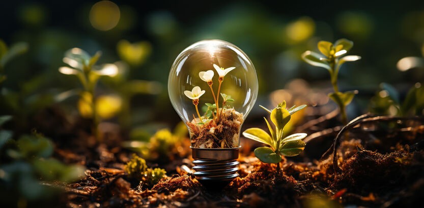 AI generated image of  a flowering plant inside a bulb